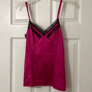 Silky pink & black cami with lace